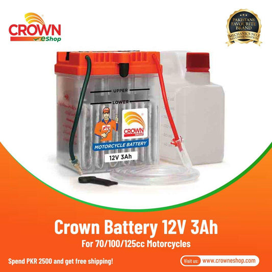 Crown Battery 12V 3Ah for 70/100/125cc Motorcycles - Crowneshop