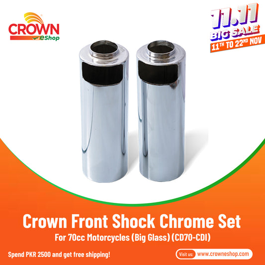 Crown Front Shock Glass Big Chrome Set for 70cc Motorcycles (CD70-CDI)