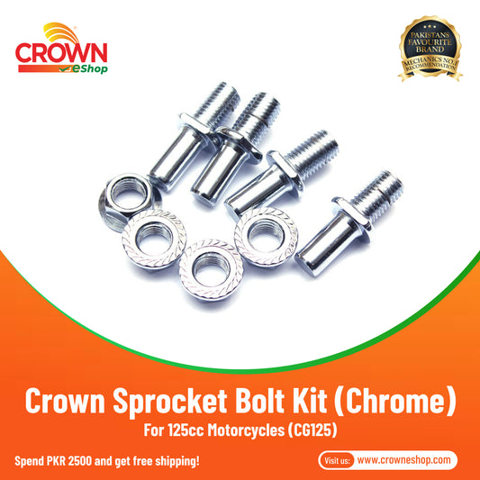 Crown Sprocket Bolt Kit (Chrome) for 125cc Motorcycles (CG125) - Crowneshop