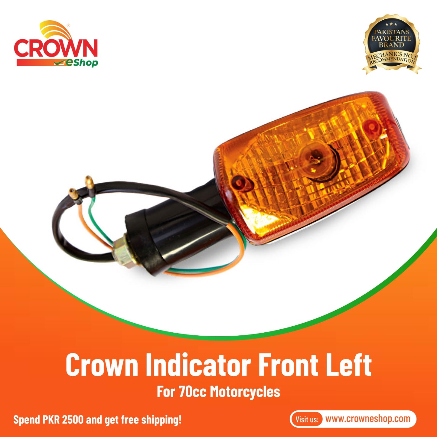 Crown Indicator Front Left for 70cc Motorcycles - Crowneshop